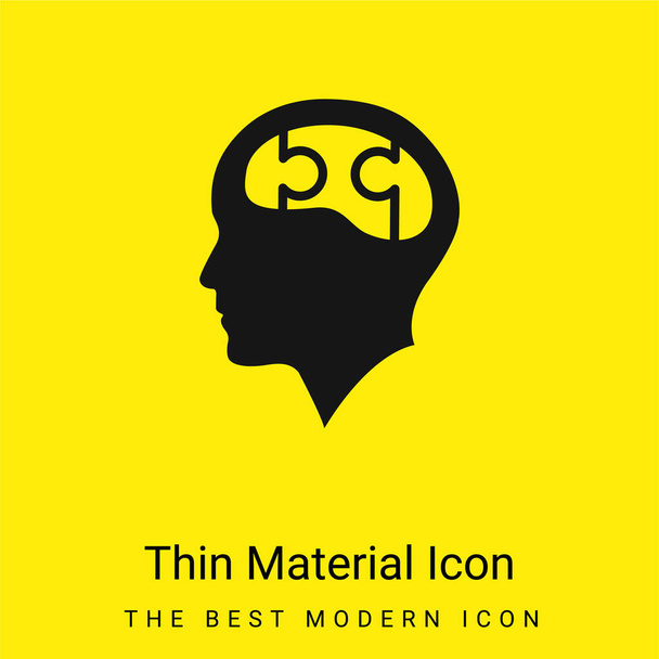 Cabeza calva con rompecabezas cerebro mínimo brillante icono de material amarillo - Vector, Imagen