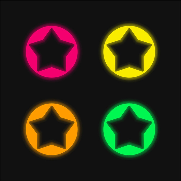 Big Star Button четырехцветный светящийся неоновый вектор значок - Вектор,изображение