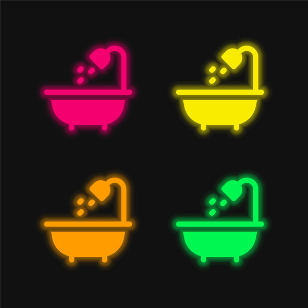 Bath four color glowing neon vector icon - Vector, Image