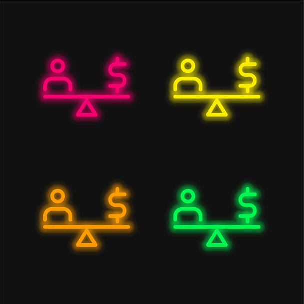 Gleichgewicht vier Farben leuchtenden Neon-Vektor-Symbol - Vektor, Bild