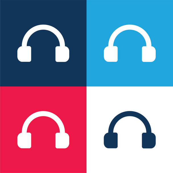 Audio Auricolare Strumento blu e rosso quattro colori set icona minima - Vettoriali, immagini