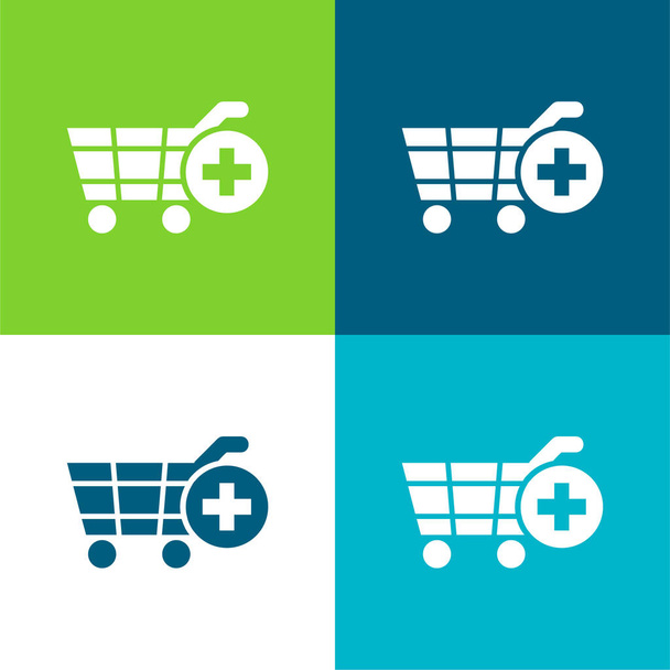 Añadir Carrito de la compra E Commerce Interface Symbol Set de iconos mínimos de cuatro colores - Vector, imagen