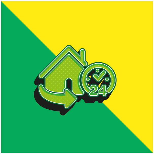 24 Hours Home Service Green and yellow modern 3d vector icon logo - Vector, Image