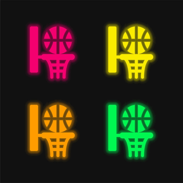 Basketbol dört renk parlayan neon vektör simgesi - Vektör, Görsel