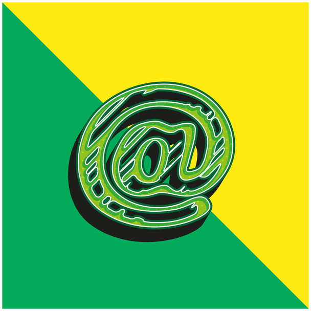 Arroba Sketched Social Symbool Outline Groen en geel modern 3D vector icoon logo - Vector, afbeelding