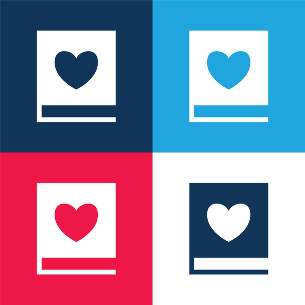 Libro dell'amore blu e rosso quattro colori set di icone minime - Vettoriali, immagini