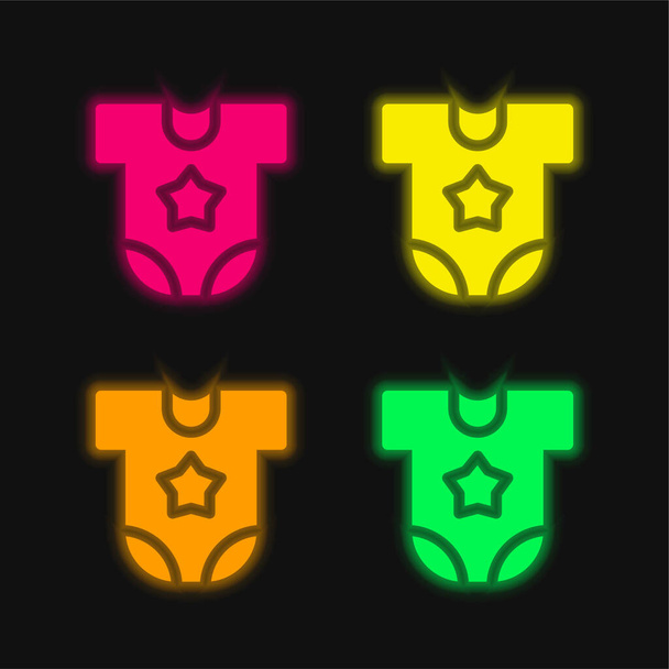 Babaruha négy színű izzó neon vektor ikon - Vektor, kép
