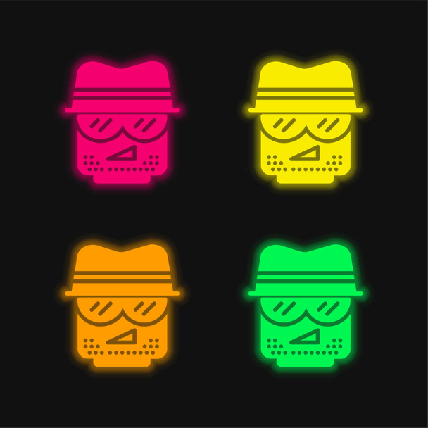 Agent vier Farbe leuchtenden Neon-Vektor-Symbol - Vektor, Bild