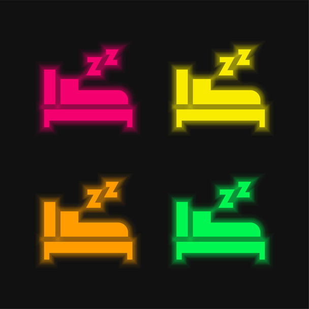 Κρεβάτι τέσσερα χρώμα λαμπερό εικονίδιο διάνυσμα νέον - Διάνυσμα, εικόνα