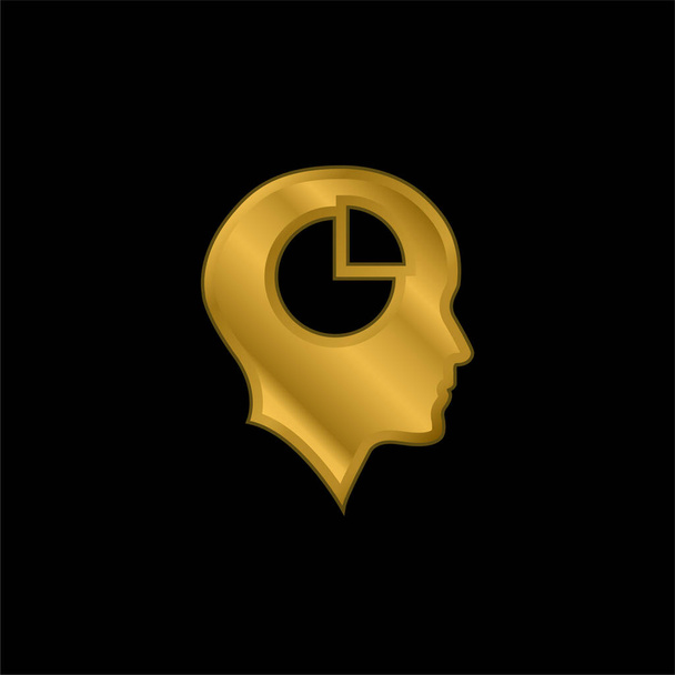 Cabeza calva con pastel gráfico interior chapado en oro icono metálico o logo vector - Vector, Imagen
