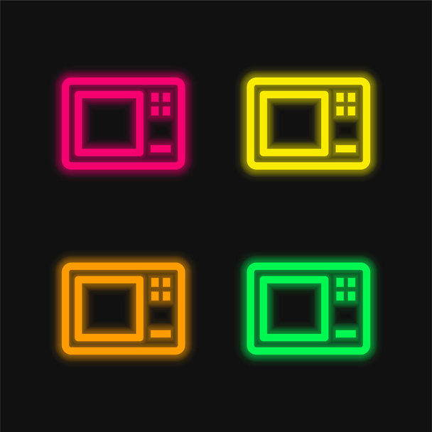 大きな電子レンジ4色の輝くネオンベクトルアイコン - ベクター画像
