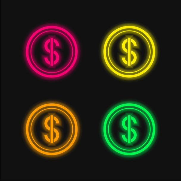 Amerikanischer Dollar vier Farben leuchtenden Neon-Vektor-Symbol - Vektor, Bild