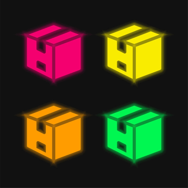 Box vier Farbe leuchtenden Neon-Vektor-Symbol - Vektor, Bild