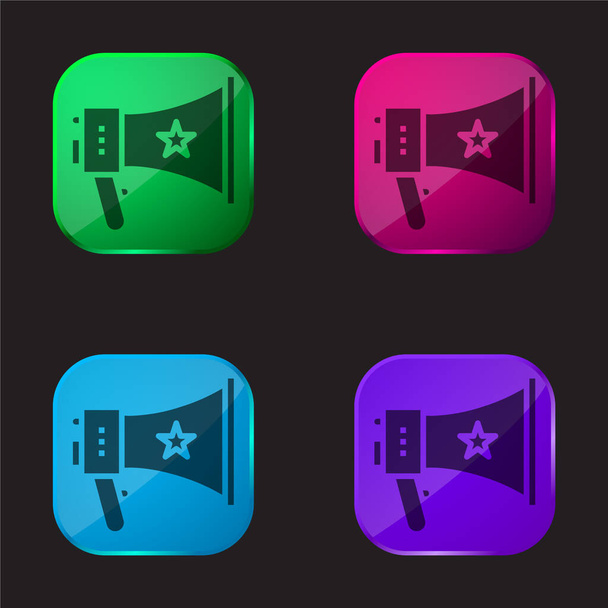 Annouce four color glass button icon - Vector, Image