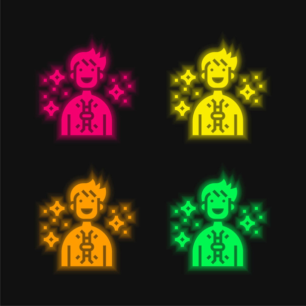 Antitestek négy színű izzó neon vektor ikon - Vektor, kép