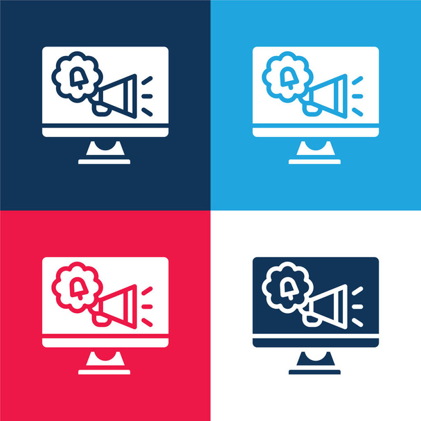 Reklám kék és piros négy szín minimális ikon készlet - Vektor, kép