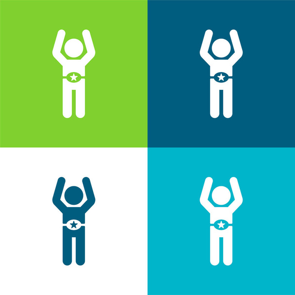 Boxer With Belt Flat four color minimal icon set - Vector, Image