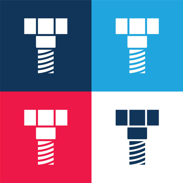 Perno azul y rojo conjunto de iconos mínimo de cuatro colores - Vector, Imagen