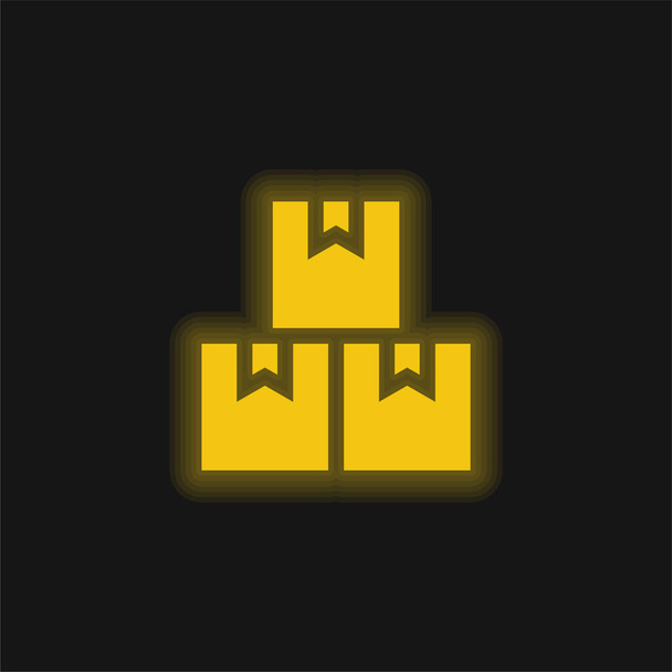 Dobozok sárga izzó neon ikon - Vektor, kép