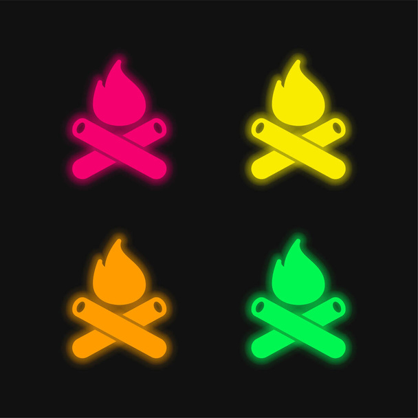Bonfire nelivärinen hehkuva neon vektori kuvake - Vektori, kuva