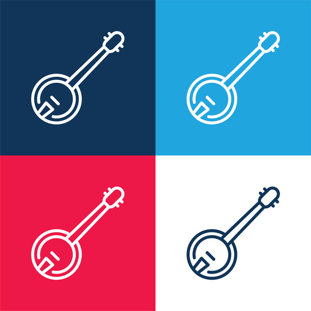 Banjo blu e rosso quattro colori set di icone minime - Vettoriali, immagini