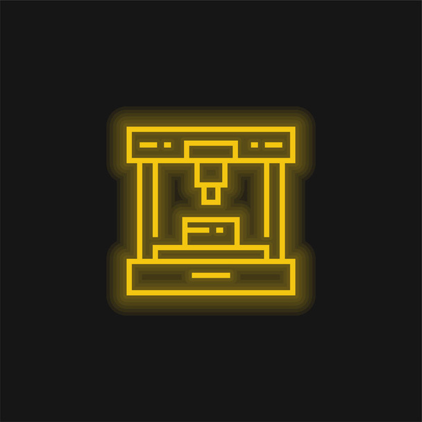 3d Printer geel gloeiende neon pictogram - Vector, afbeelding
