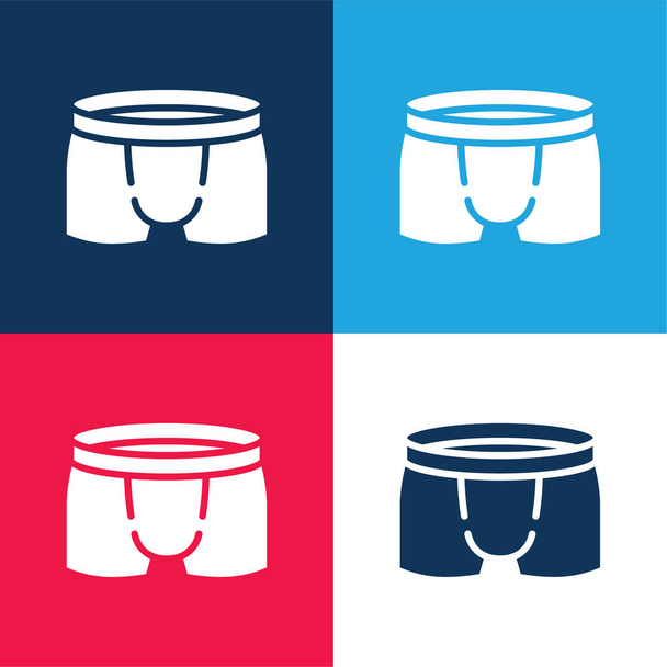 Boxers blauw en rood vier kleuren minimale pictogram set - Vector, afbeelding