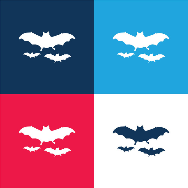 Bats voando azul e vermelho quatro cores conjunto de ícones mínimos - Vetor, Imagem