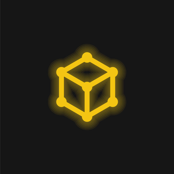 3D Cube geel gloeiend neon icoon - Vector, afbeelding