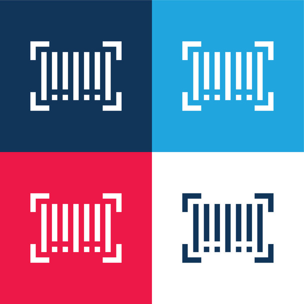 Barcode blauw en rood vier kleuren minimale pictogram set - Vector, afbeelding