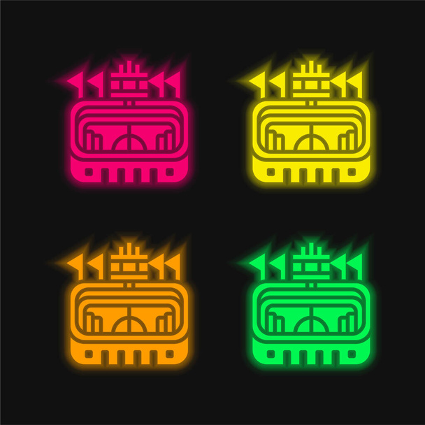 Arena vier Farbe leuchtenden Neon-Vektor-Symbol - Vektor, Bild
