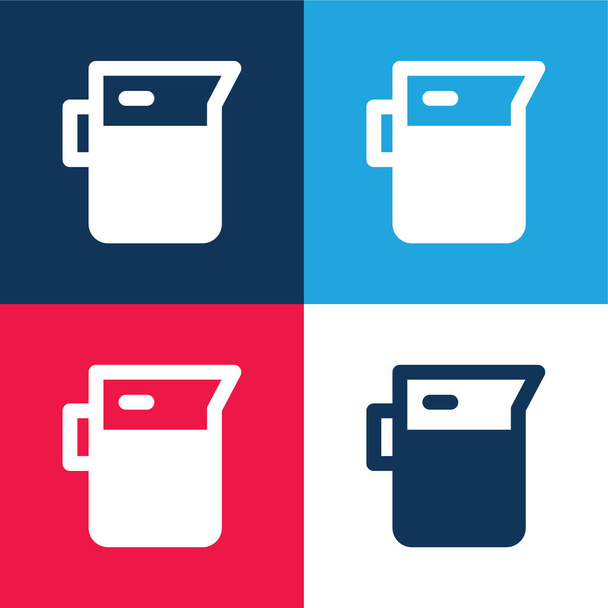 Beaker azul y rojo conjunto de iconos mínimo de cuatro colores - Vector, imagen