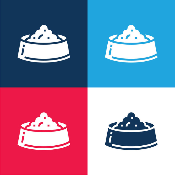 Tigela azul e vermelho quatro cores conjunto de ícones mínimos - Vetor, Imagem