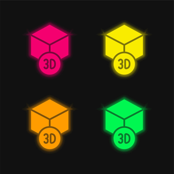 3D nyomtatás négy szín izzó neon vektor ikon - Vektor, kép