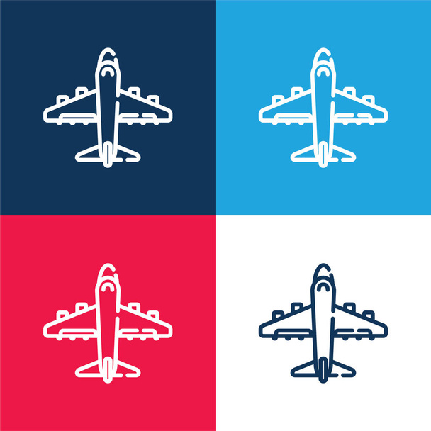 Aeroplane blue and red four color minimal icon set - Vector, Image