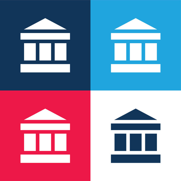 Bank kék és piros négy szín minimális ikon készlet - Vektor, kép