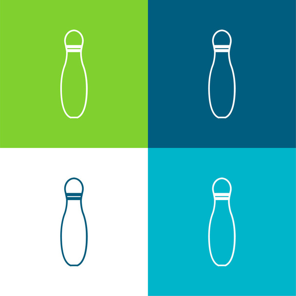 Bowling Pin Outline Flat four color minimal icon set - Vector, Image