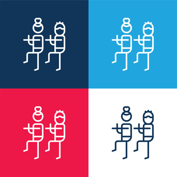 Bodycombat blau und rot vier Farben minimales Symbol-Set - Vektor, Bild