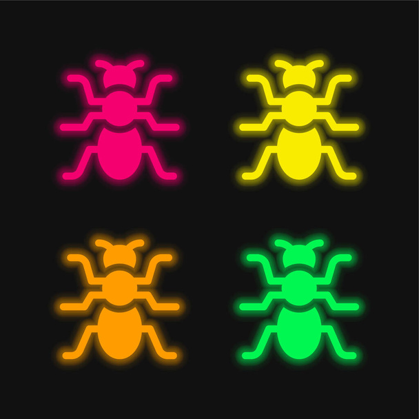 Ant four color glowing neon vector icon - Vector, Image