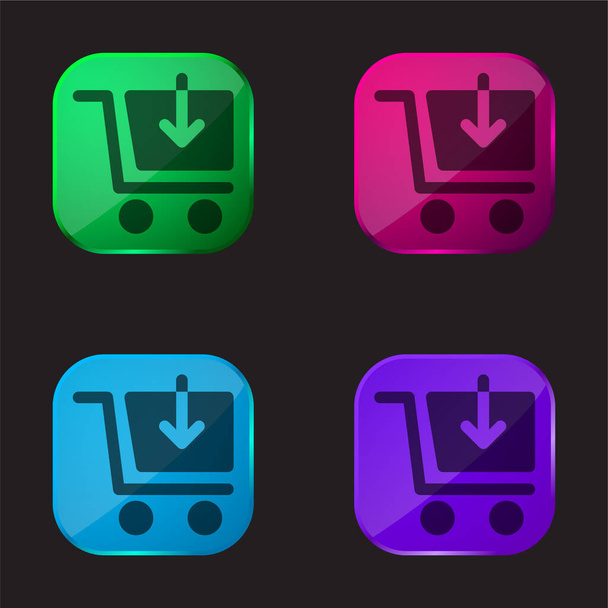Add Cart four color glass button icon - Vector, Image