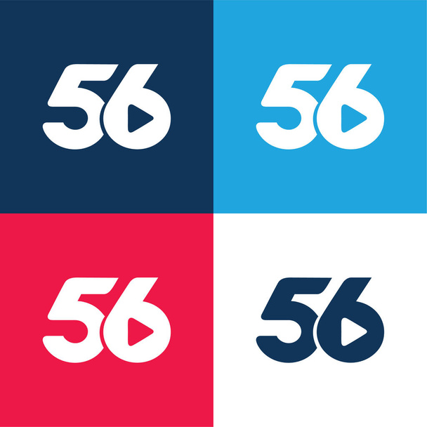 56 Logotipo Social azul y rojo conjunto de iconos mínimo de cuatro colores - Vector, Imagen