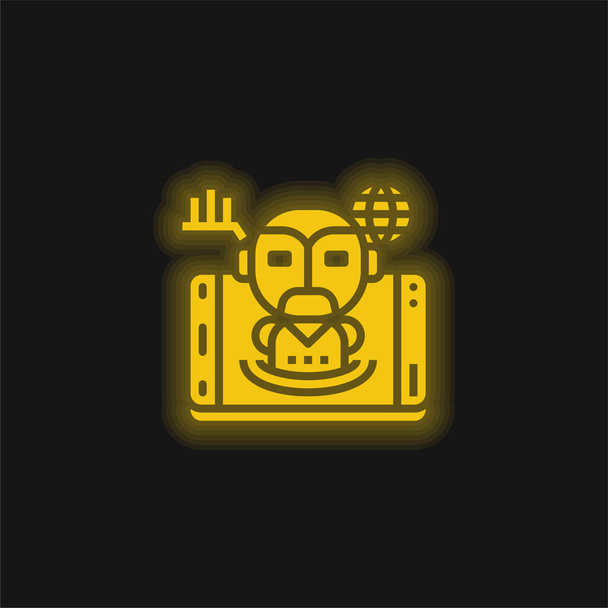 Желтая светящаяся неоновая икона искусственного интеллекта - Вектор,изображение