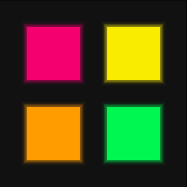 Noir carré quatre couleurs brillant icône vectorielle néon - Vecteur, image