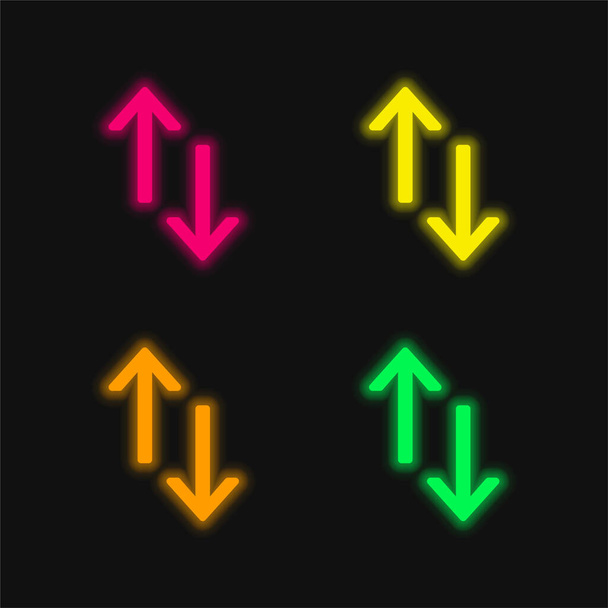 Flèches quatre couleurs rougeoyantes icône vectorielle néon - Vecteur, image
