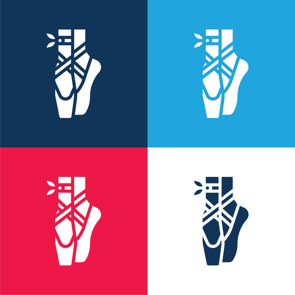 Ballet blue and red four color minimal icon set - Vector, Image