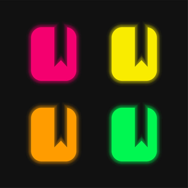 Bookmark four color glowing neon vector icon - Vector, Image