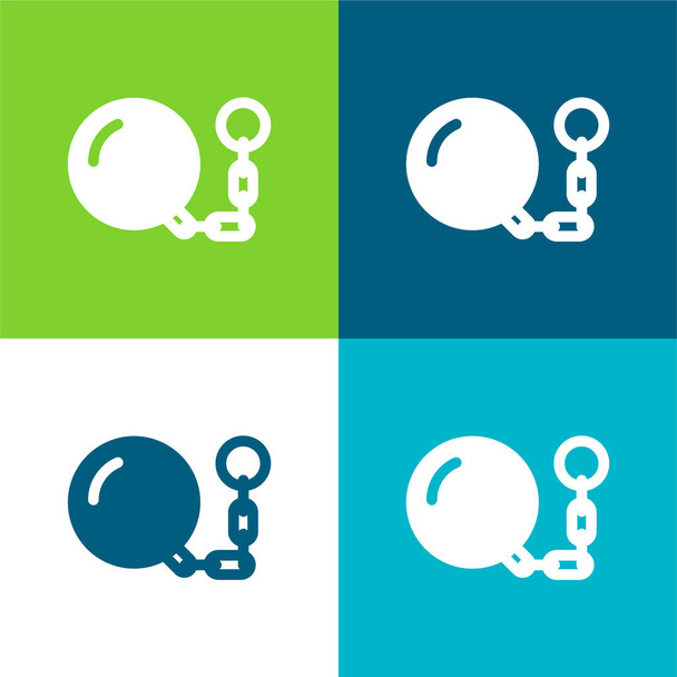 Ball And Chain Flat vier Farben minimales Symbol-Set - Vektor, Bild