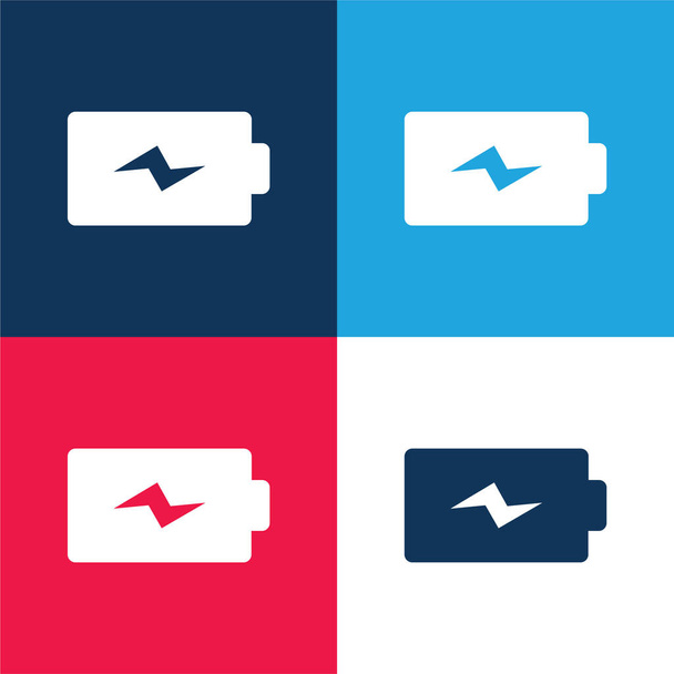 Batería azul y rojo conjunto de iconos mínimo de cuatro colores - Vector, imagen