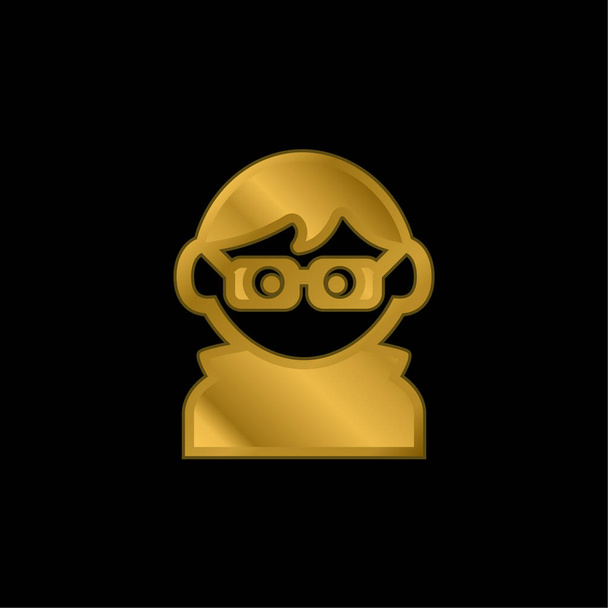 Menino com óculos, roupas escuras e cabelo banhado a ouro ícone metálico ou vetor logotipo - Vetor, Imagem