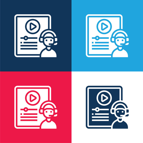 Blended Learning blue and red four color minimal icon set - Vector, Image